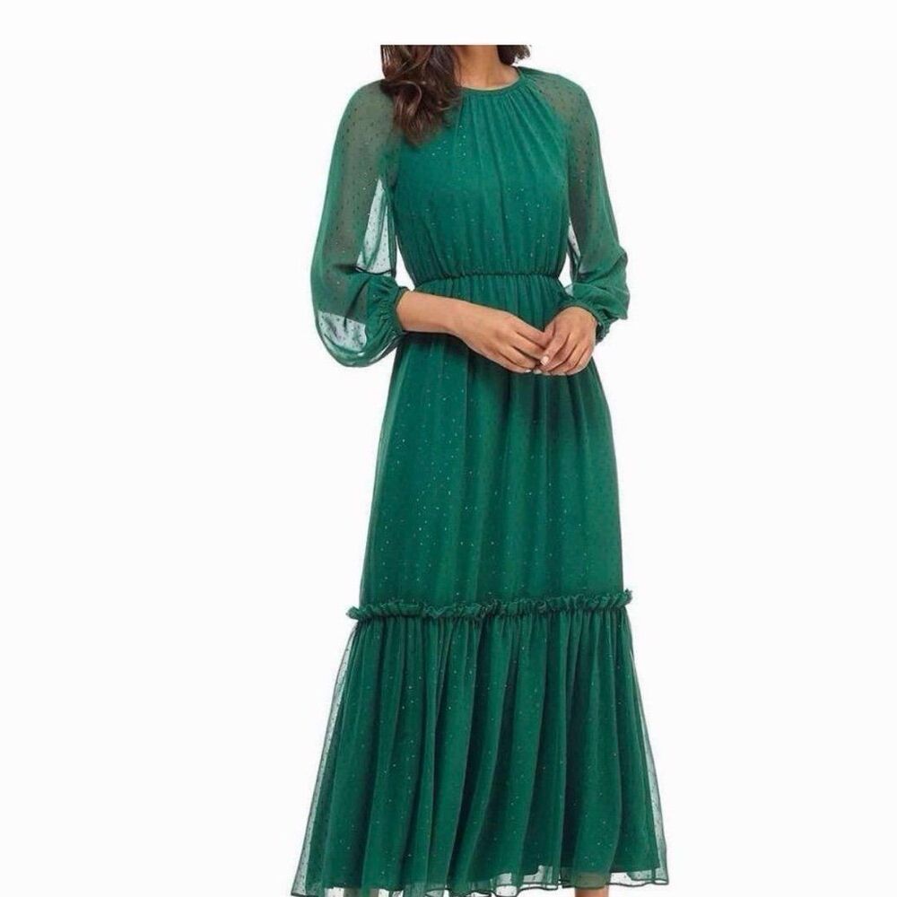 Gal Meets Glam Georgette Maxi Dress in holly green size 6